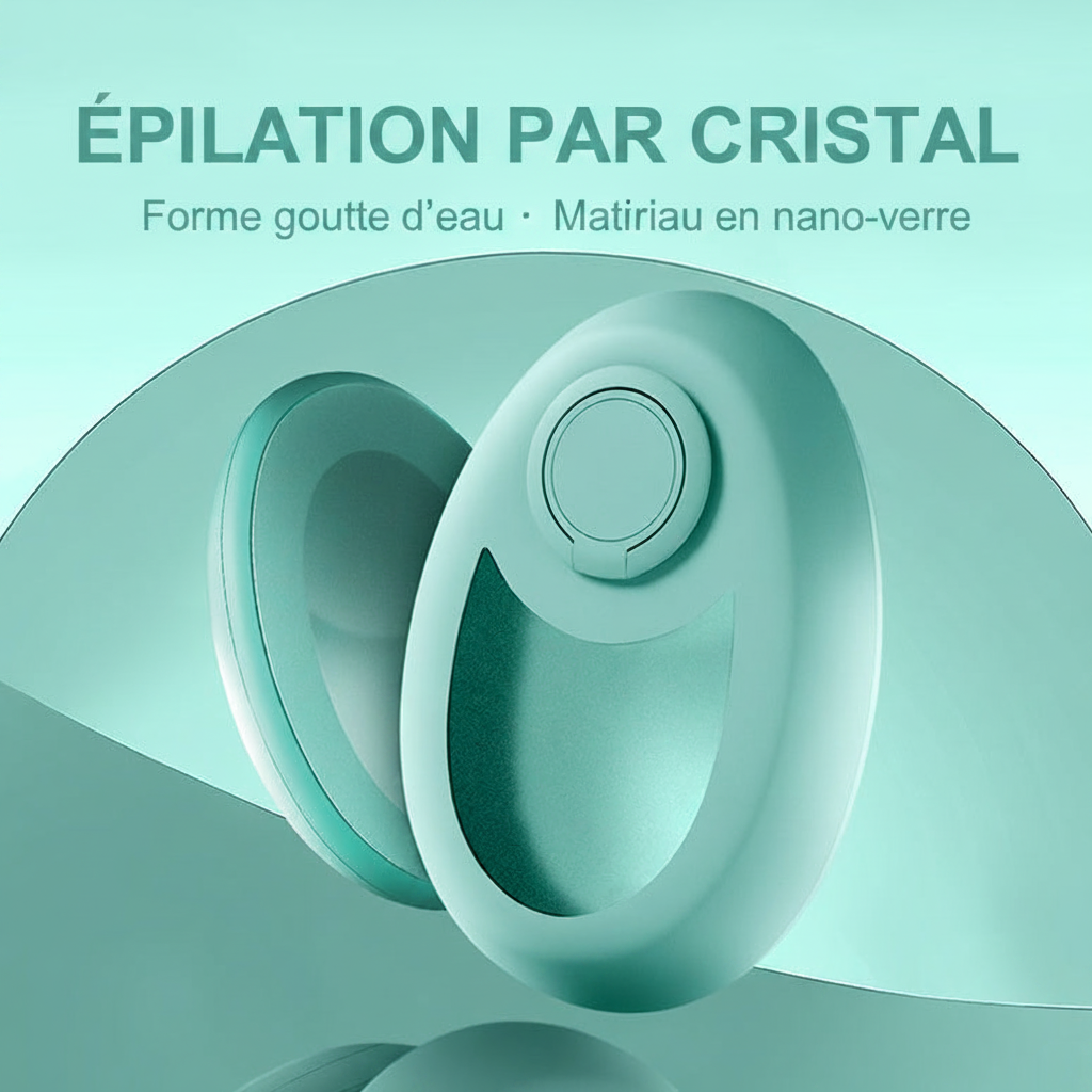 Épilateur par cristal, forme goutte d’eau et matériau en nano-verre
